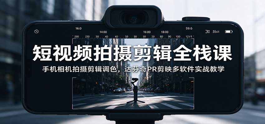 短视频拍摄剪辑全栈课:手机相机拍摄剪辑调色,达芬奇PR剪映多软件实战教学-云创网:网创终点站