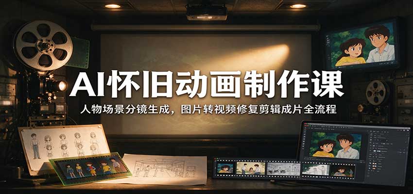 AI怀旧动画制作课:人物场景分镜生成,图片转视频修复剪辑成片全流程-云创网:网创终点站