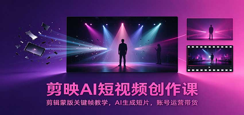 剪映AI短视频创作课:剪辑蒙版关键帧教学,AI生成短片,账号运营带货-云创网:网创终点站