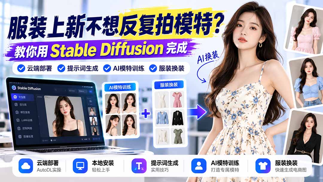 服装上新不想反复拍模特?教你用Stable Diffusion完成云端部署、提示词生成、AI模特训练与换装-云创网:网创终点站
