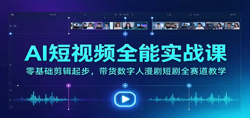 AI短视频全能实战课:零基础剪辑起步,带货数字人漫剧短剧全赛道教学-云创网:网创终点站