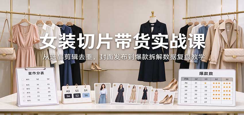 女装切片带货实战课:从选品剪辑去重,封面发布到爆款拆解数据复盘教学-云创网:网创终点站