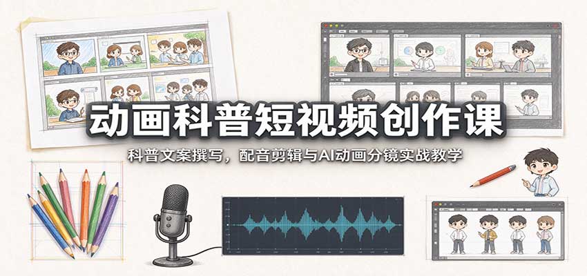 动画科普短视频创作课:科普文案撰写,配音剪辑与AI动画分镜实战教学-云创网:网创终点站