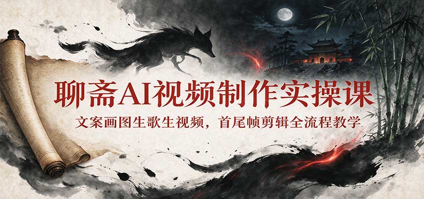 聊斋AI视频制作实操课:文案画图生歌生视频,首尾帧剪辑全流程教学-云创网:网创终点站