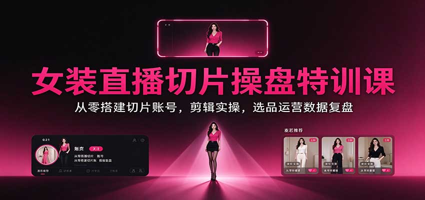 女装直播切片操盘特训课:从零搭建切片账号,剪辑实操,选品运营数据复盘-云创网:网创终点站