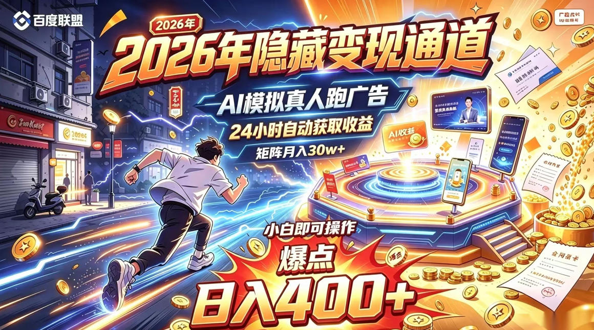 2026年别死磕自媒体，隐藏变现通道，AI模拟真人自动跑广告，小白即可操作，日入400+，矩阵月入可达到30w+【揭秘】-云创网:网创终点站