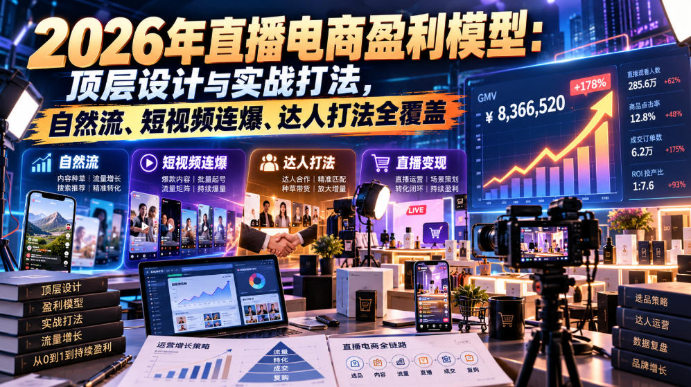 2026年直播电商盈利模型:顶层设计与实战打法,自然流、短视频连爆、达人打法全覆盖-云创网:网创终点站