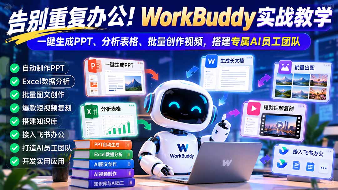 告别重复办公!WorkBuddy实战教学:一键生成PPT、分析表格、批量创作视频,搭建专属AI员工团队-云创网:网创终点站