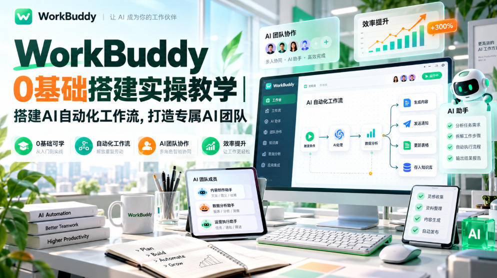 WorkBuddy 0基础搭建实操教学|搭建AI自动化工作流,打造专属AI团队-云创网:网创终点站
