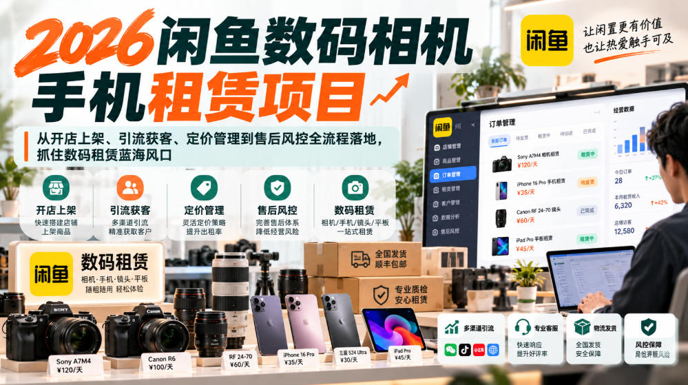 2026闲鱼数码相机手机租赁项目,从开店上架、引流获客、定价管理到售后风控全流程落地,抓住数码租赁蓝海风口-云创网:网创终点站