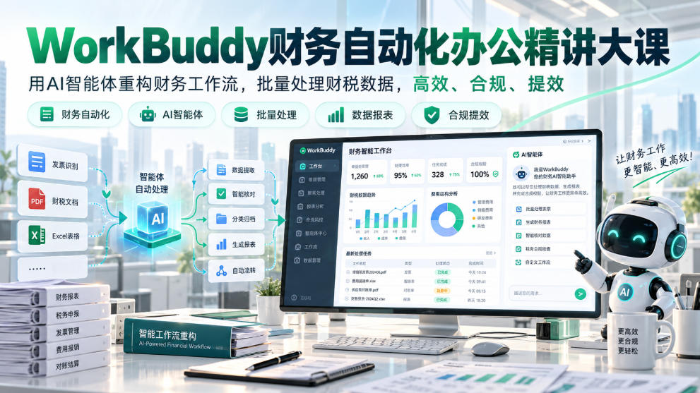 WorkBuddy财务自动化办公精讲大课，用AI智能体重构财务工作流，批量处理财税数据，高效、合规、提效-云创网:网创终点站