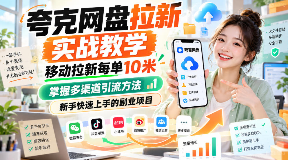 夸克网盘拉新实战教学，移动拉新每单10米，掌握多渠道引流方法，新手快速上手的副业项目(更新1023)-云创网:网创终点站