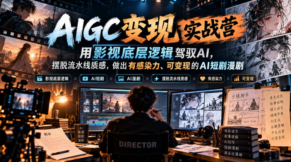 AIGC变现实战营，用影视底层逻辑驾驭AI，摆脱流水线质感，做出有感染力、可变现的AI短剧漫剧-云创网:网创终点站
