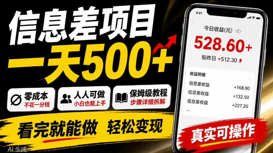 信息差项目一天500+，零成本，人人可做，保姆级教程，看完就能做【揭秘】-云创网:网创终点站