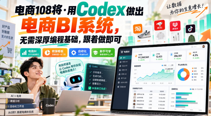 电商108将·用Codex做出电商BI系统,无需深厚编程基础,跟着做即可(更新1026)-云创网:网创终点站