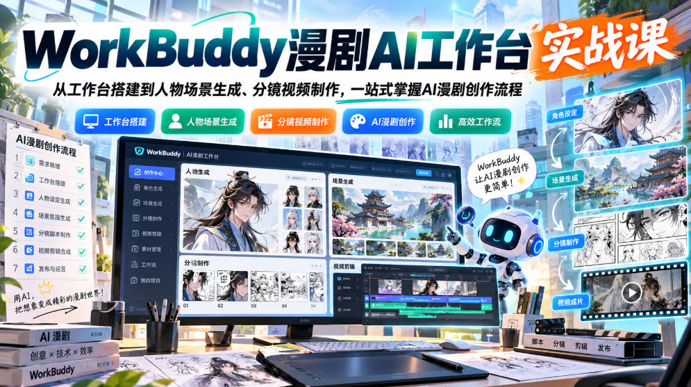 WorkBuddy漫剧AI工作台实战课:从工作台搭建到人物场景生成、分镜视频制作,一站式掌握AI漫剧创作流程-云创网:网创终点站