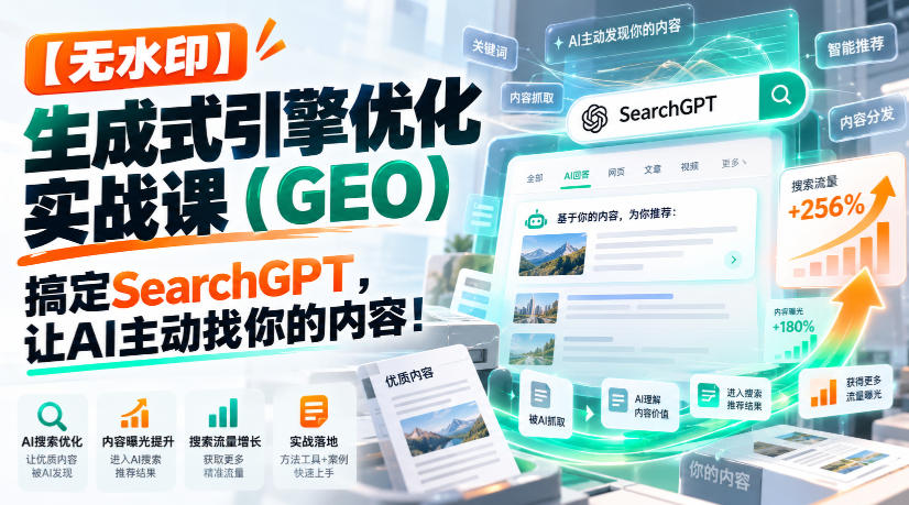 【无水印】生成式引擎优化(GEO)实战课:搞定SearchGPT,让AI主动找你的内容!【原创双语字幕】-云创网:网创终点站