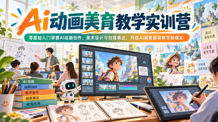 Ai动画美育教学实训营,零基础入门掌握AI动画创作、美术设计与创意表达,开启AI赋能美育教学新模式-云创网:网创终点站