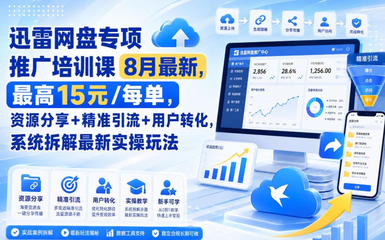 迅雷网盘专项推广培训课9月最新,最高15米/每单,资源分享+精准引流+用户转化,系统拆解最新实操玩法(更新1026)-云创网:网创终点站