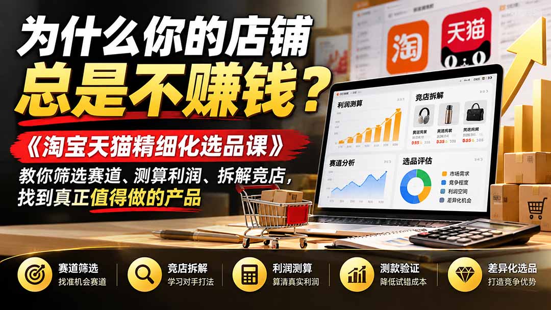 为什么你的店铺总是不赚钱?《淘宝天猫精细化选品课》教你筛选赛道、测算利润、拆解竞店,找到真正值得做的产品-云创网:网创终点站
