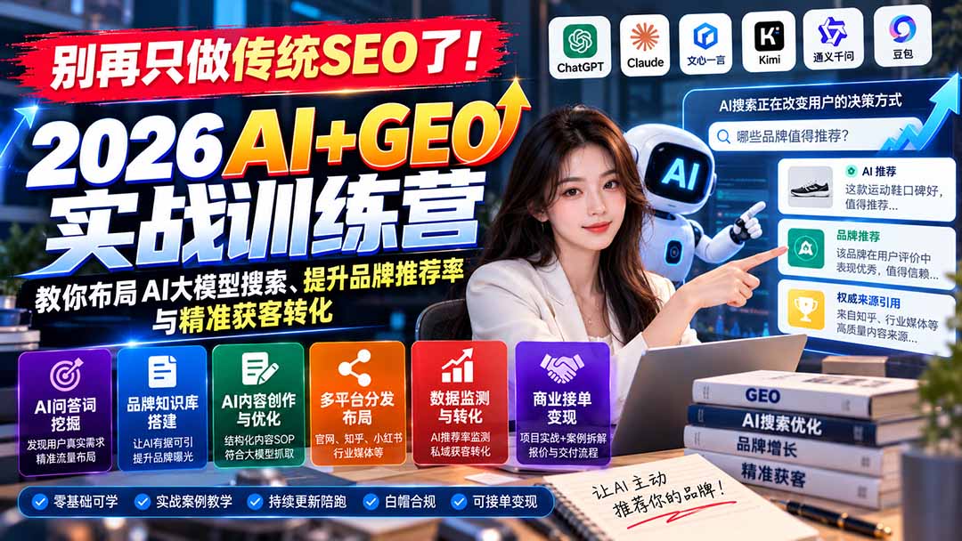 别再只做传统SEO了!《2026AI+GEO实战训练营》教你布局AI大模型搜索、提升品牌推荐率与精准获客转化-云创网:网创终点站