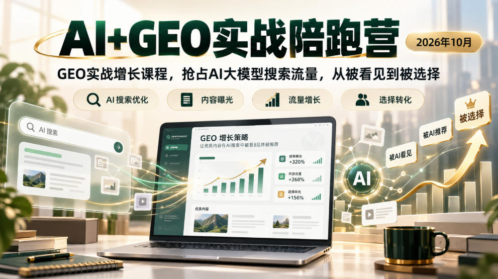 AI+GEO实战陪跑营2026年10月，GEO实战增长课程，抢占AI大模型搜索流量，从被看见到被选择-云创网:网创终点站