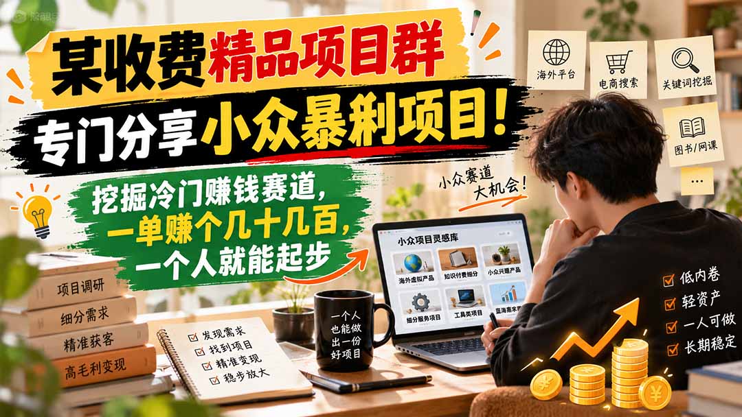 某收费精品项目群,专门分享小众暴俐项目!挖掘冷门赚钱赛道,一单赚个几十几百,一个人就能起步-云创网:网创终点站