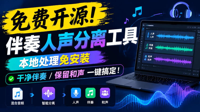 免费开源!伴奏人声分离工具,本地处理免安装,干净伴奏,保留和声一键搞定!-云创网:网创终点站