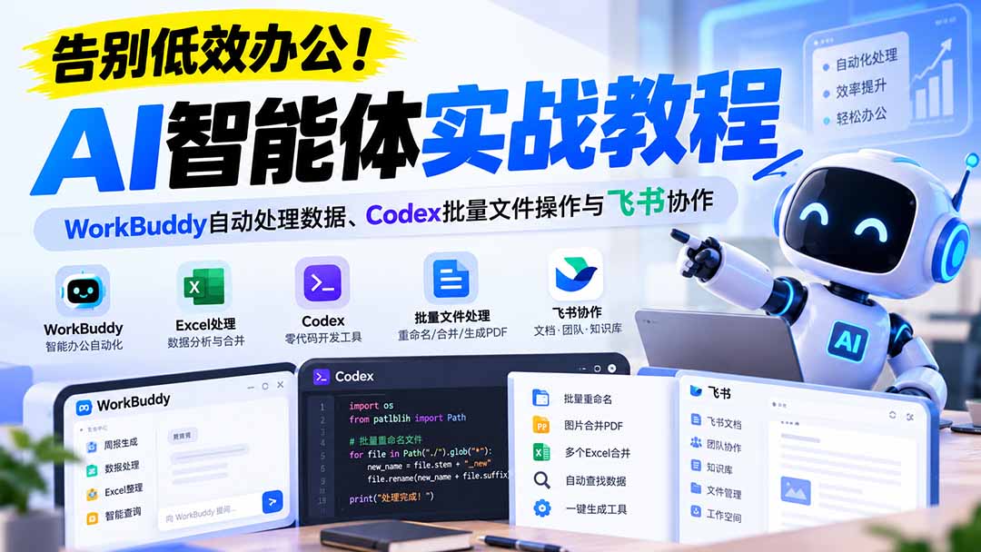 【无水印】告别低效办公!《AI智能体实战教程》WorkBuddy自动处理数据、Codex批量文件操作与飞书协作-云创网:网创终点站