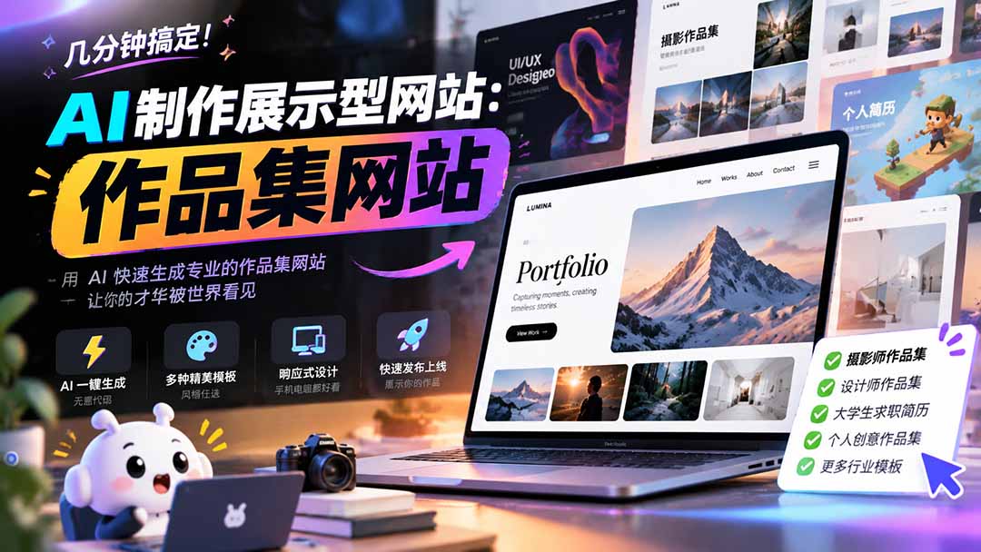 几分钟搞定，AI制作展示型网站制作：作品集网站，用AI快速生成专业的作品集网站，接单变现！-云创网:网创终点站