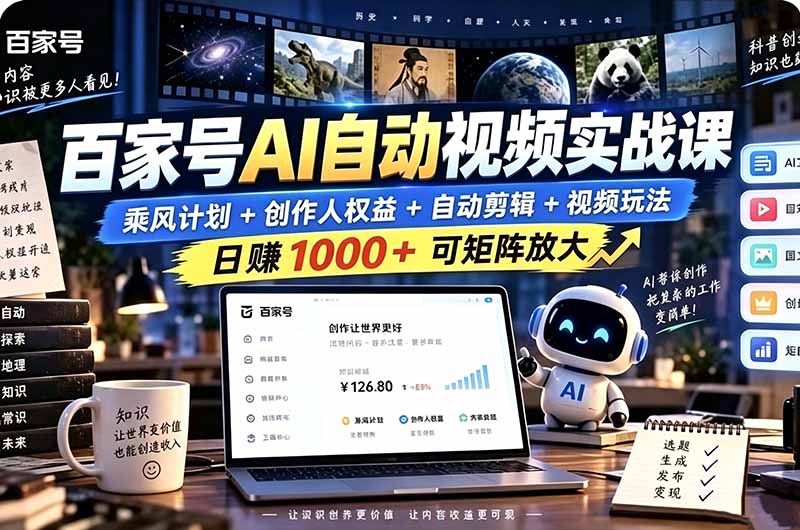 百家号自动矩阵玩法,长期可以做的项目,日入1k+,真正的睡后收入-云创网:网创终点站