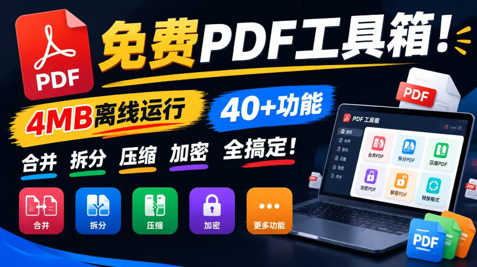 免费PDF工具箱！4MB离线运行，40+功能，合并拆分压缩加密全搞定！-云创网:网创终点站