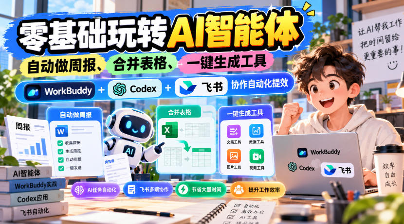 【无水印】零基础玩转AI智能体，自动做周报、合并表格、一键生成工具，WorkBuddy+Codex + 飞书协作自动化提效-云创网:网创终点站