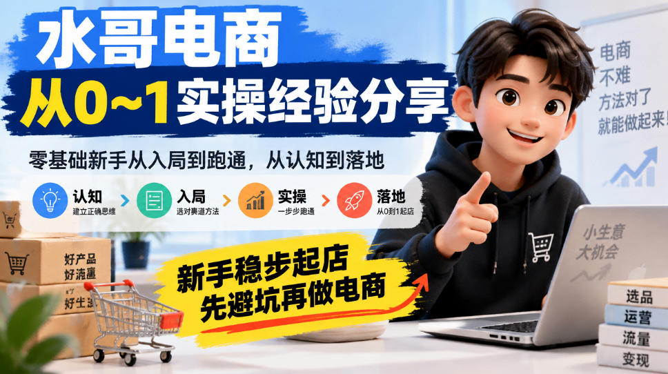 水哥电商从0~1实操经验分享,零基础新手从入局到跑通,从认知到落地,新手稳步起店,先避坑再做电商-云创网:网创终点站
