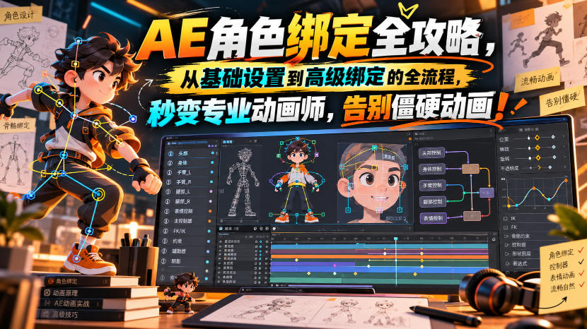 【无水印】AE角色绑定全攻略，从基础设置到高级绑定的全流程，秒变专业动画师，告别僵硬动画！【原创双语字幕】-云创网:网创终点站