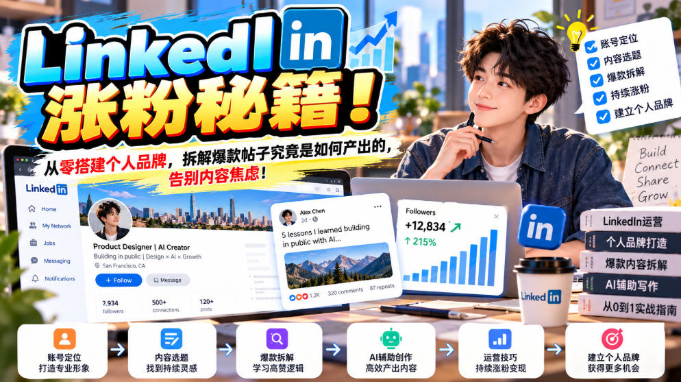 LinkedIn涨粉秘籍！从零搭建个人品牌，拆解爆款帖子究竟是如何产出的，告别内容焦虑！【原创双语字幕】-云创网:网创终点站