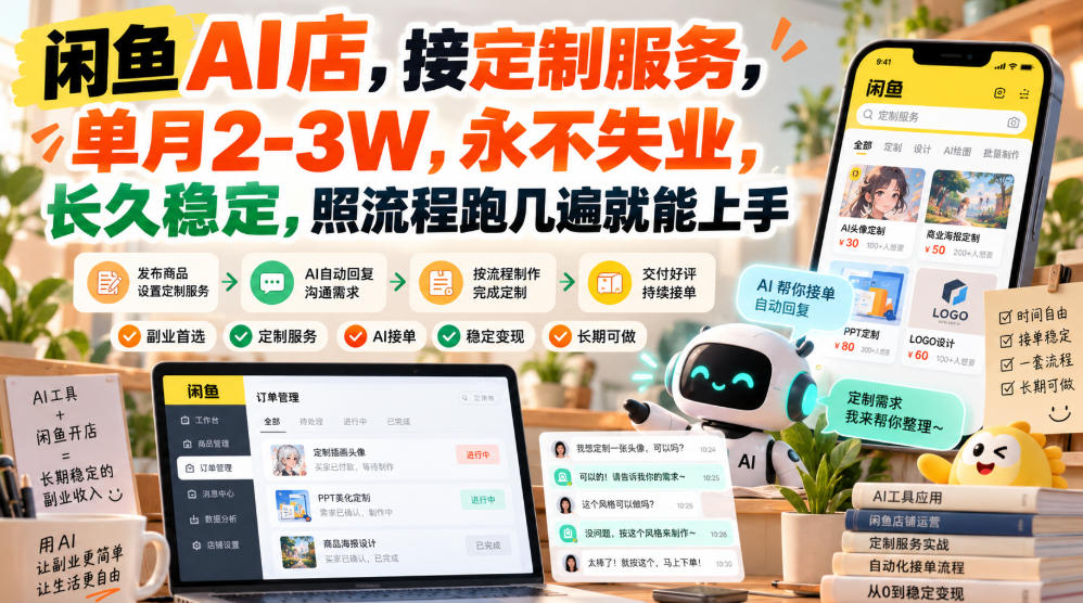 闲鱼AI店，接定制服务，单月2-3W，永不失业，长久稳定，照流程跑几遍就能上手-云创网:网创终点站