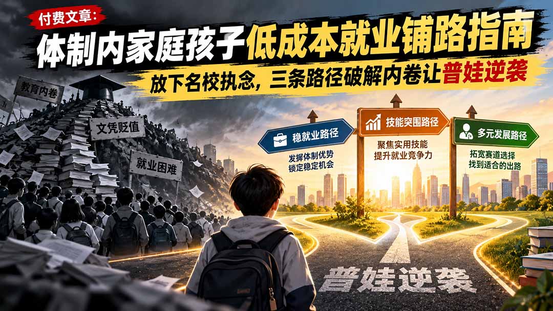 付费文章:体制内家庭孩子低成本就业铺路指南,放下名校执念,三条路径破解内卷让普娃逆袭-云创网:网创终点站