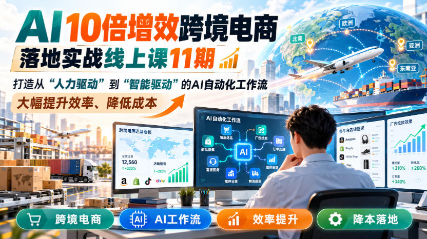 AI 10倍增效跨境电商落地实战线上课11期,打造从人力驱动到智能驱动的AI自动化工作流,大幅提升效率、降低成本-云创网:网创终点站