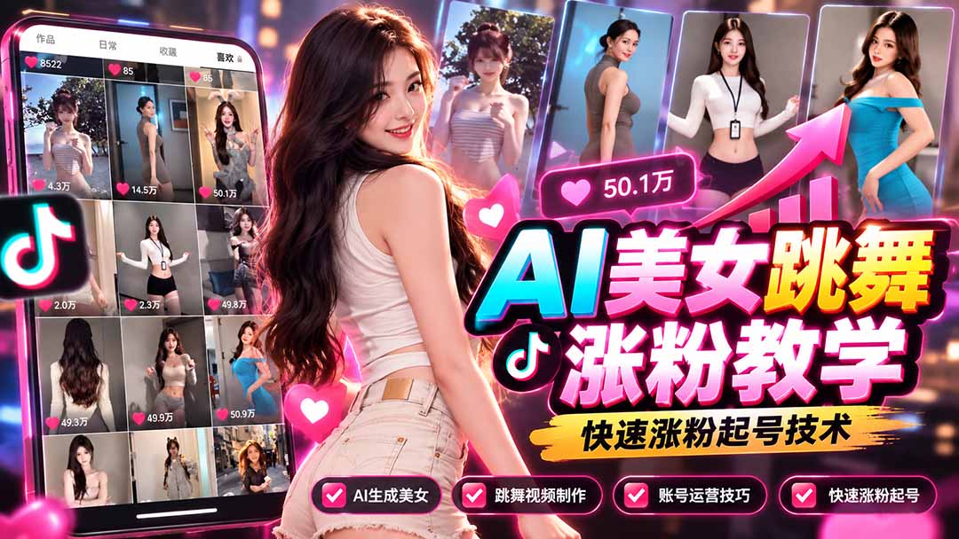 AI美女跳舞涨粉教学，AI生成美女，跳舞视频制作，账号运营与快速起号涨粉-云创网:网创终点站