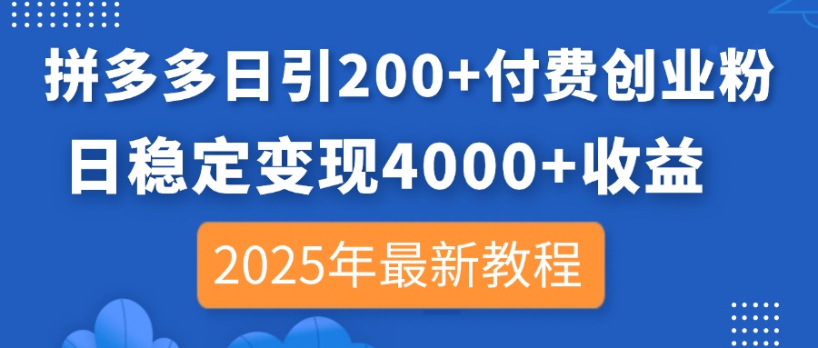 （14217期）拼多多日引200+付费创业粉，日稳定变现4000+收益，2025年最新教程-云创网:网创终点站