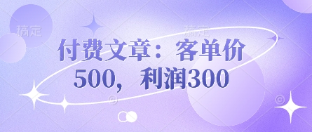 付费文章：客单价500，利润300-云创网:网创终点站