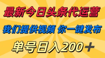 最新今日头条代运营，我们提供视频，你一键发布，单号日入200+【揭秘】-云创网:网创终点站