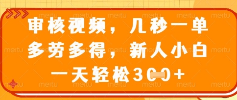 最新审核视频，几秒一单，多劳多得，新人小白一天轻松3张【揭秘】-云创网:网创终点站
