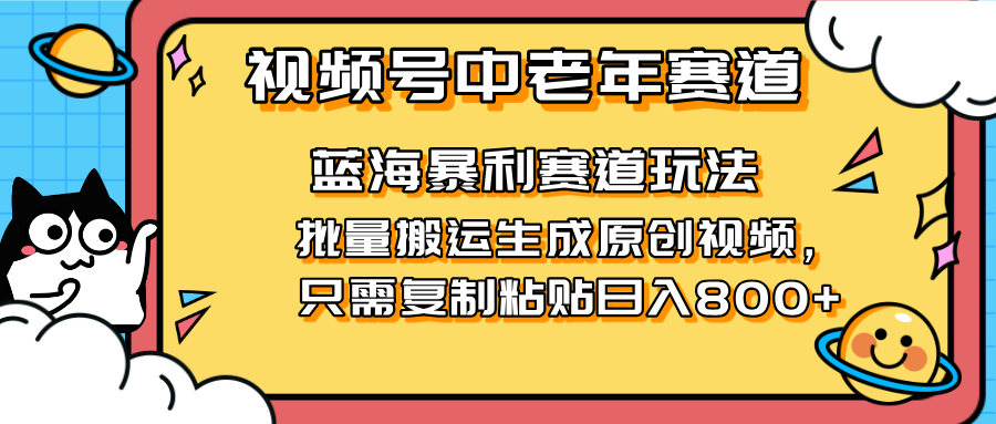 （14314期）2025视频号中老年短视频蓝海暴利风口！复制粘贴搬运视频单日赚800+，无...-云创网:网创终点站